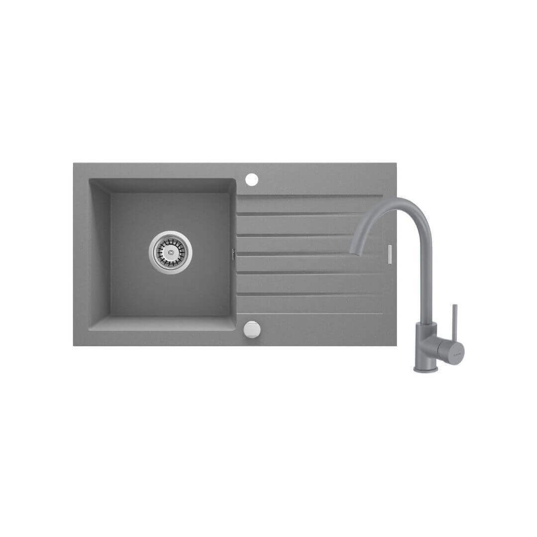 ZQZBS113 Set granitový drez ZOBRA, 760x440 mm + batéria MILIN, metalická šedá