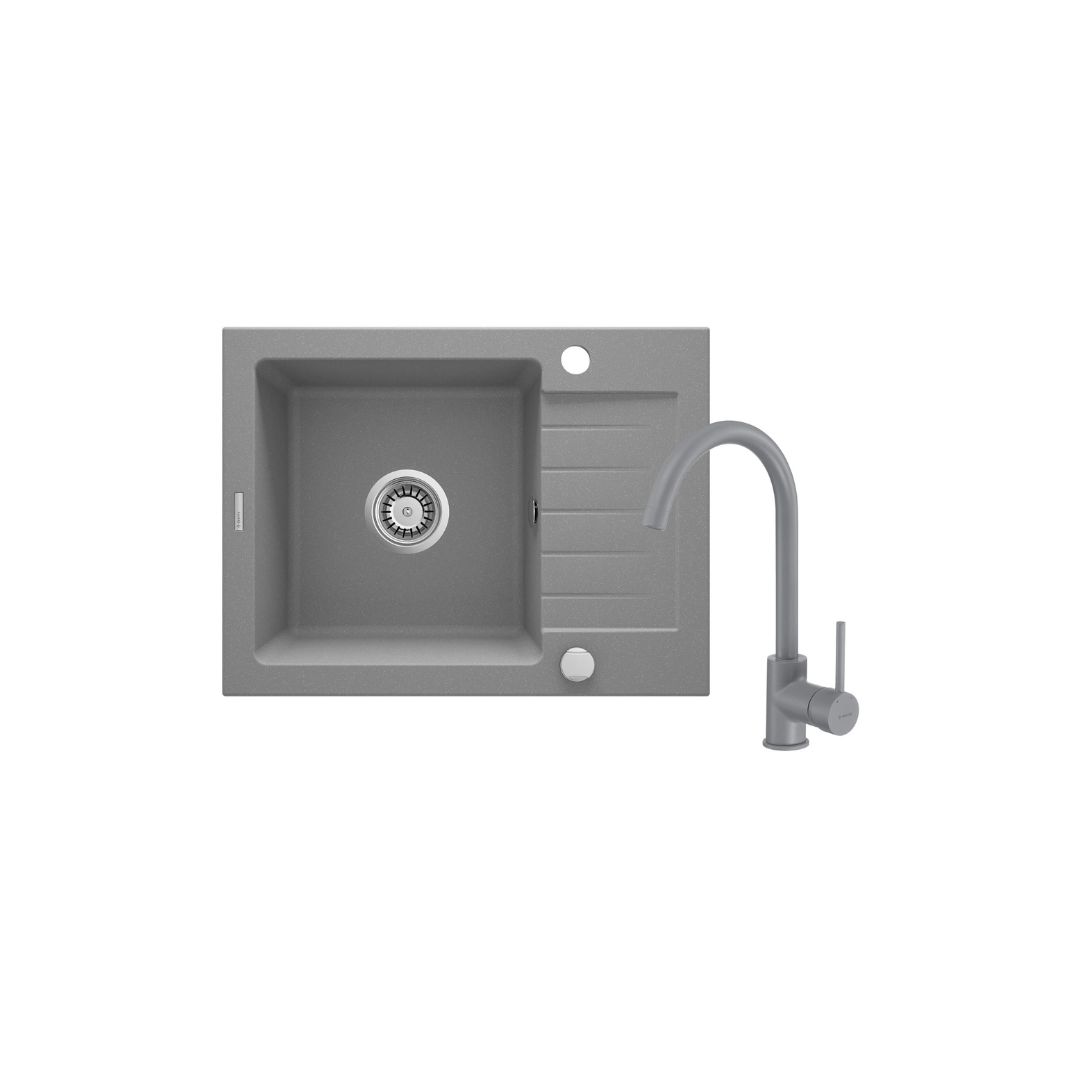 ZQZAS11A.. Set granitový drez Deante ZORBA, 580×440 mm + batéria Deante MILIN, metalická šedá