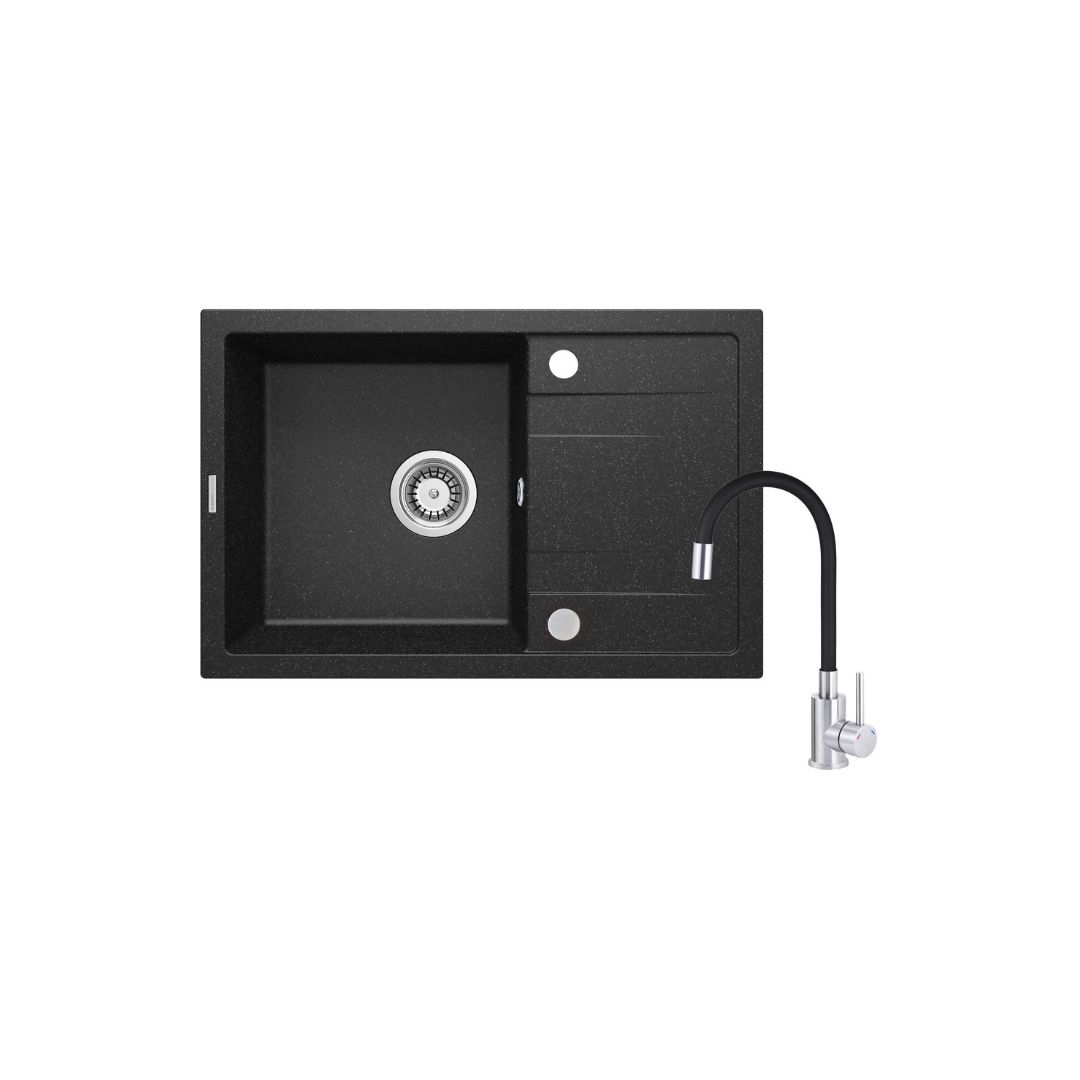 ZRCP2113.. Set granitový drez Deante CORIO, 670x440 mm + batéria Neo LUNO flexi, čierna/chróm