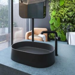 Batéria umývadlová Deante SILIA, stojanková, vysoká, tvar L, nero (1)