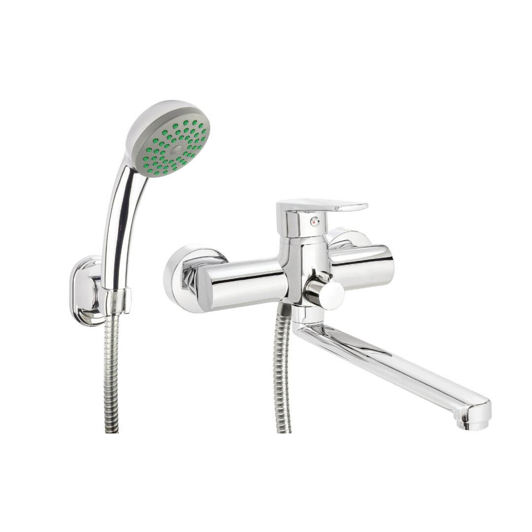 BUT 057M Batéria umývadlová Deante TUBO, nástenná, paneláková, so sprchový setom, chróm