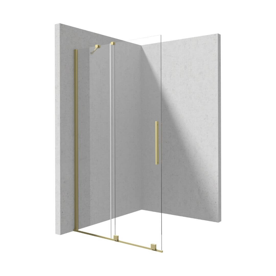 KTJ R3xR Sprchová zástena walk-in Deante PRIZMA, posuvná, číre sklo, brúsené zlato